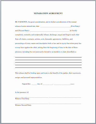 Divorce Agreement Template Free Awesome Separation Agreement Template