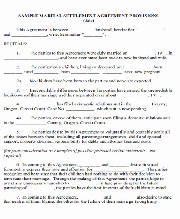 Divorce Agreement Template Free Inspirational Divorce Agreement Sample 7 Examples In Word Pdf