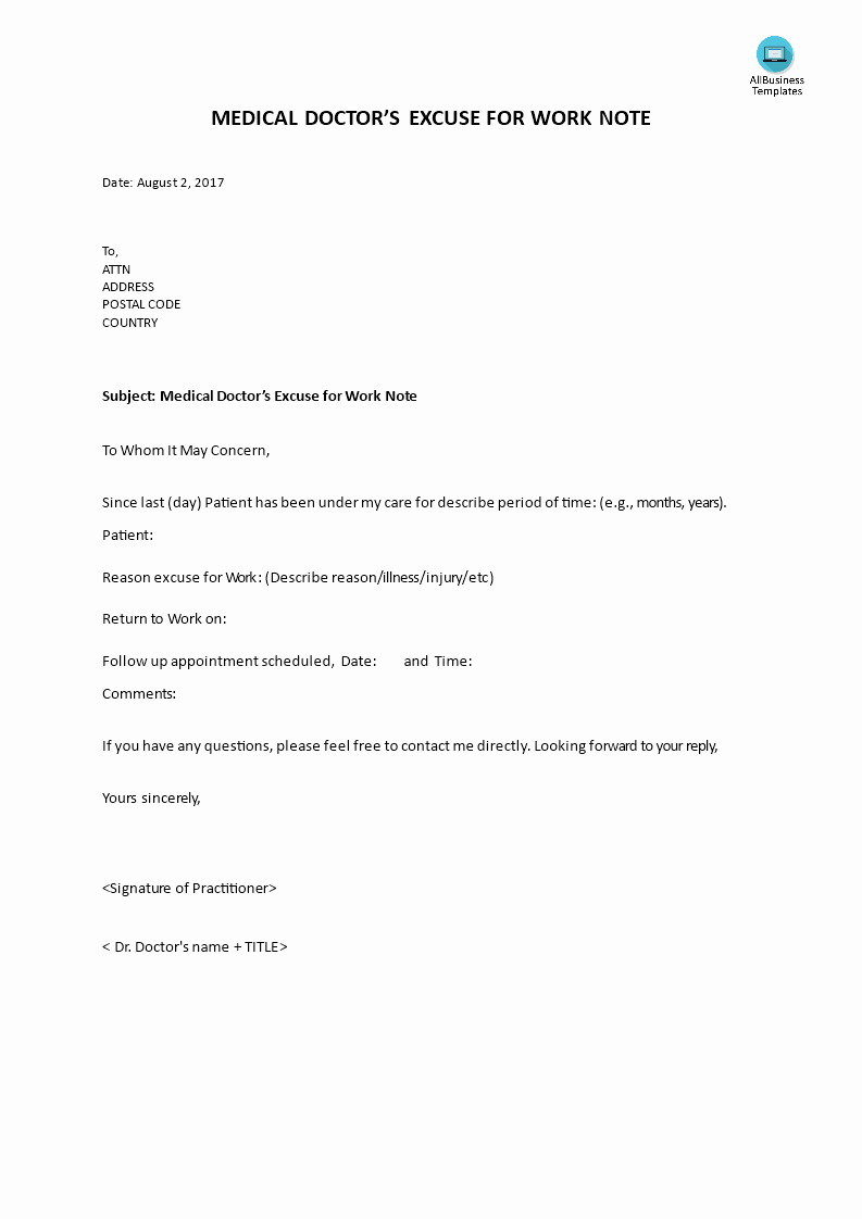 Doctors Excuse Template for Work Best Of Medical Doctors Note for Work