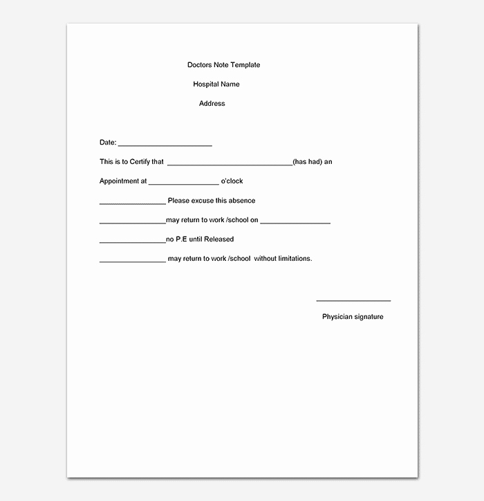 Doctors Excuse Template for Work Inspirational Medical Note Template 30 Doctor Note Samples