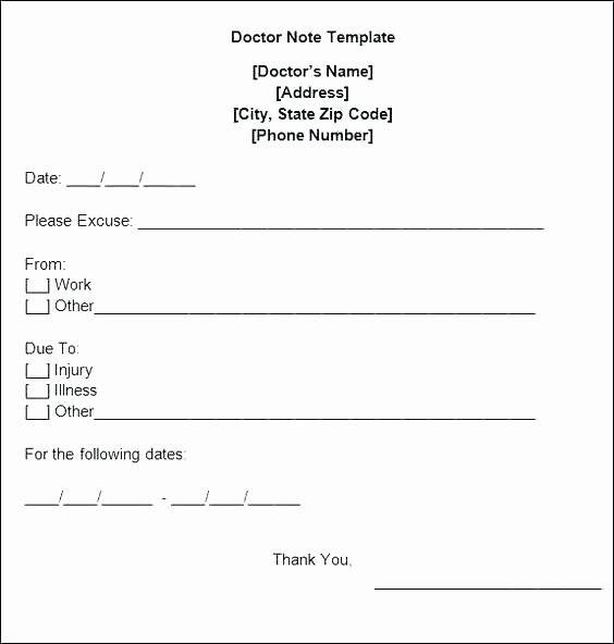 Doctors Excuse Template for Work Unique Fake Doctors Note Template for Work or School Pdf