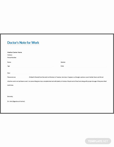 Doctors Notes for Work Template Beautiful Doctor’s Excuse Note Template Download 53 Notes In Word