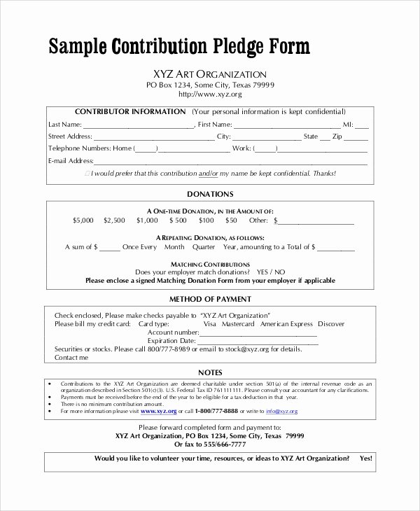 Donation Pledge form Template Luxury 8 Sample Pledge forms Pdf Word