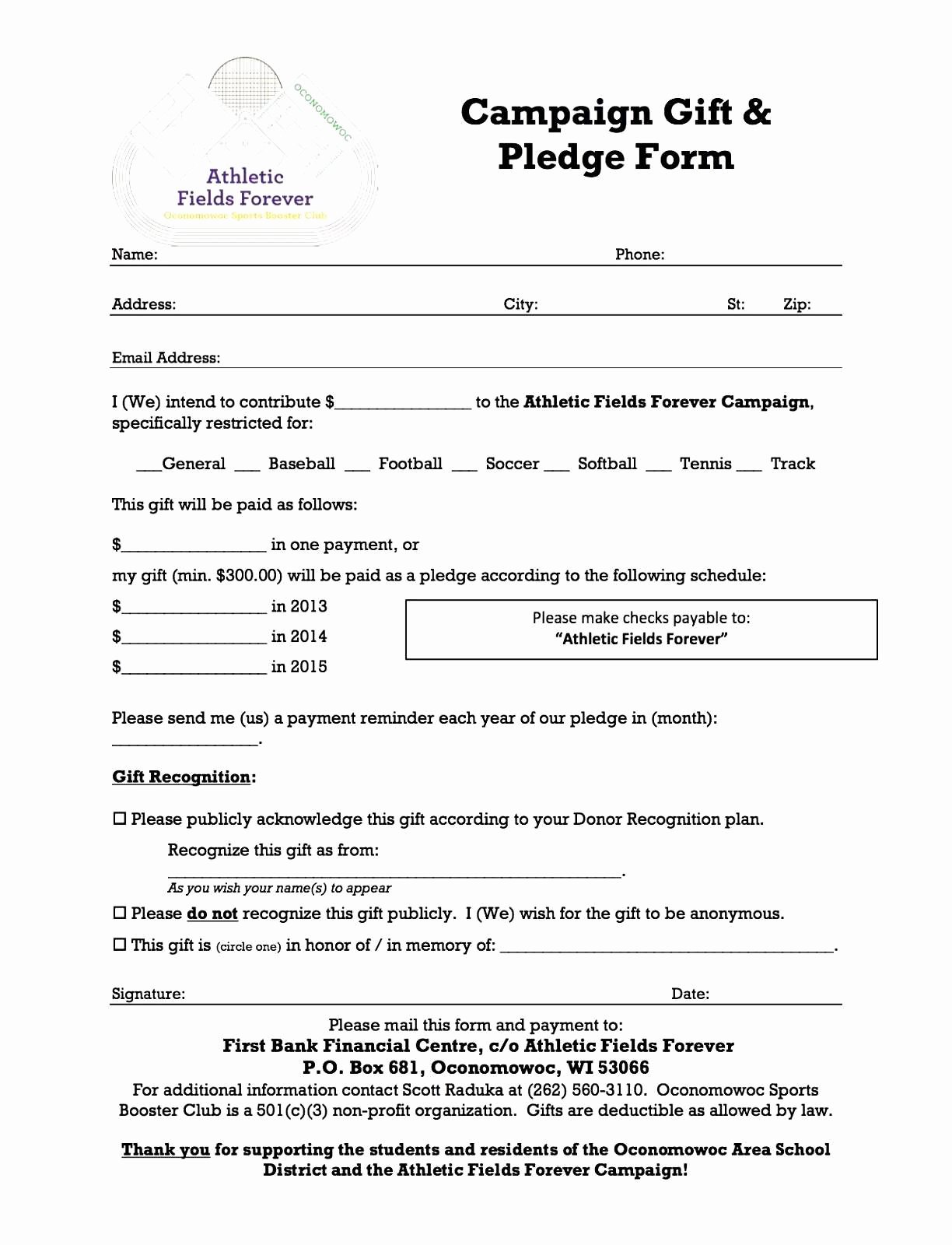 Donation Pledge form Template Luxury Charitable Pledge Agreement Template Expert 14 Lovely
