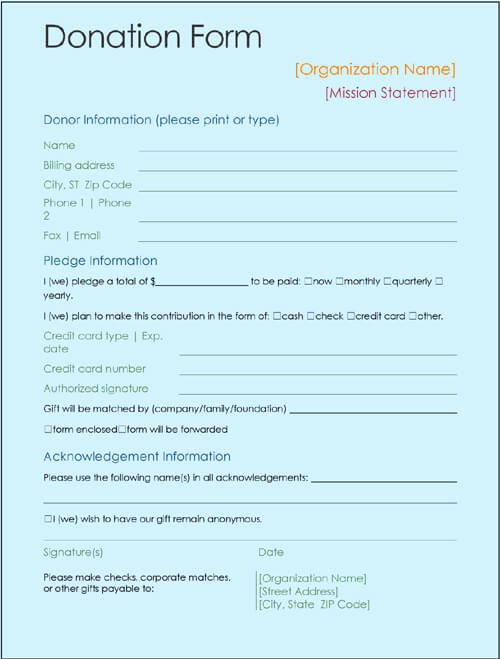 Donation Pledge form Template Luxury Sample Printable Donation form Template