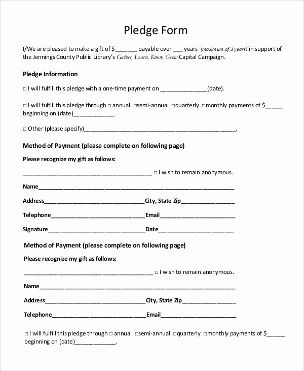 Donation Pledge form Template New 27 Of Pledge Sheet Template
