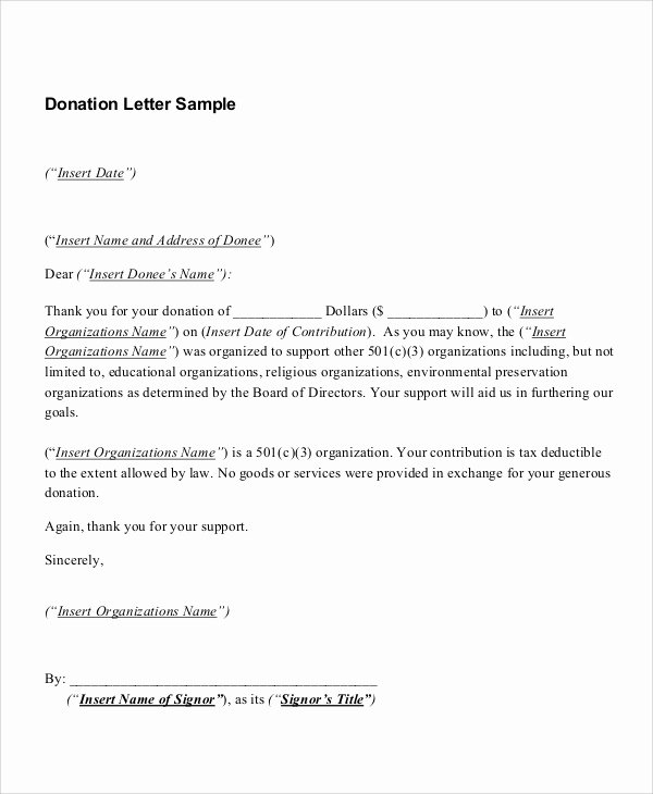 Donation Receipt Letter Templates Unique Sample Donation Receipt 8 Documents In Pdf