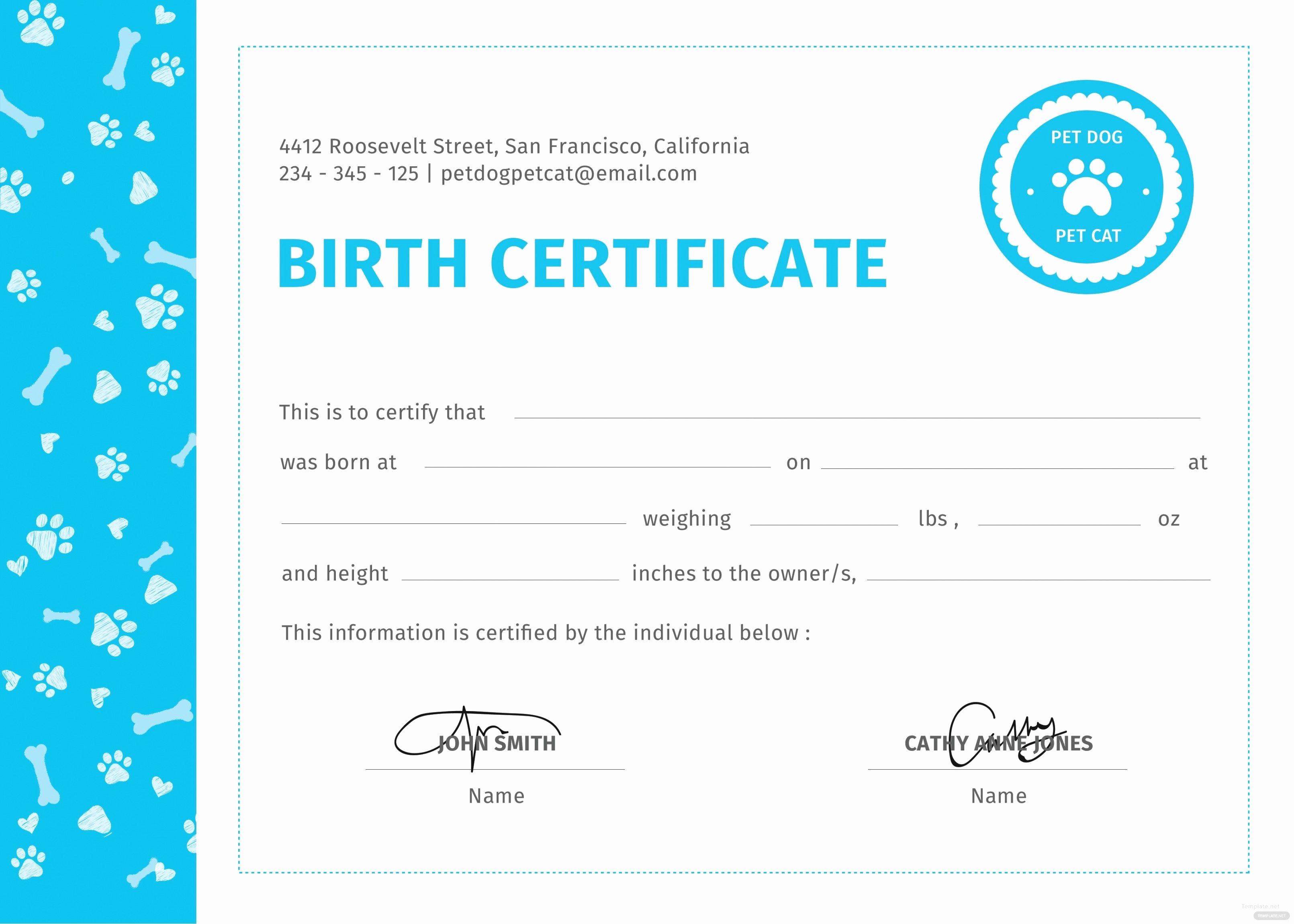 Editable Birth Certificate Template Best Of Editable Pet Birth Certificate Hadipalmexco Puppy Birth