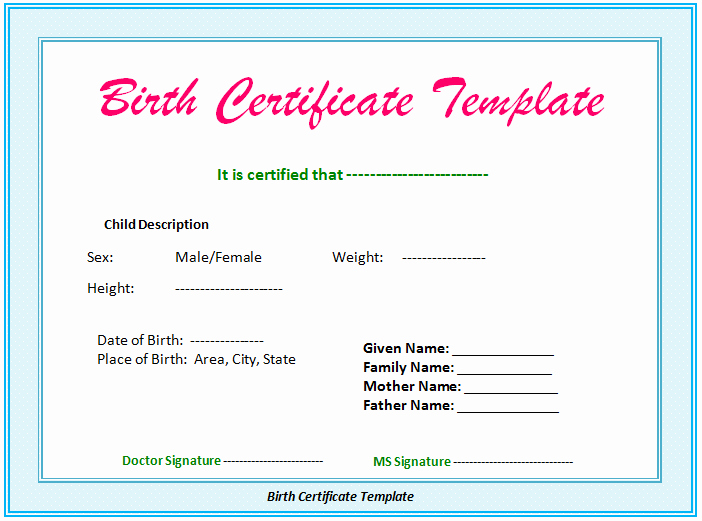 Editable Birth Certificate Template Inspirational 5 Birth Certificate Templates to Print Free Birth Certificates