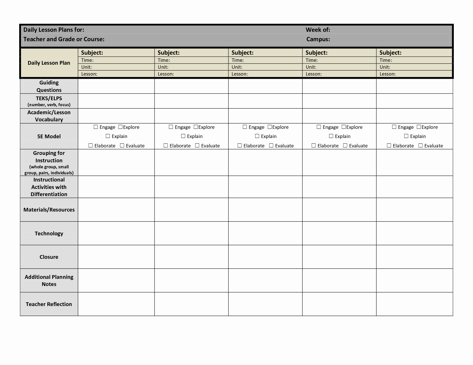 Editable Weekly Lesson Plan Template Fresh Best S Of Blank Elementary Lesson Plan Template