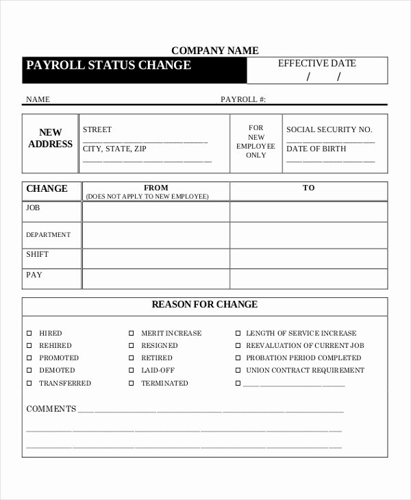 Employee Change form Template Beautiful 13 Payroll Templates Free Sample Example format