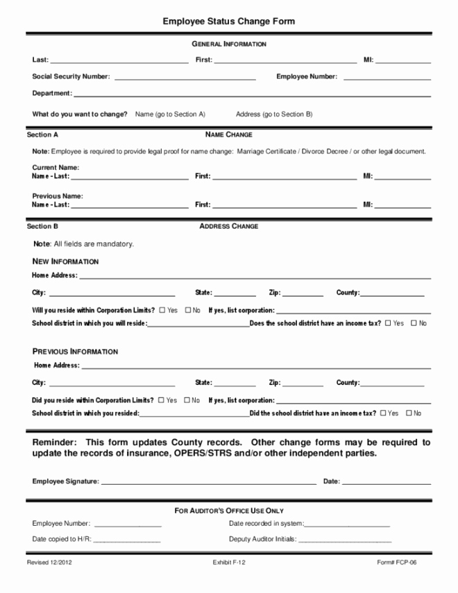 Employee Change form Template Beautiful 6 Employee Status Change forms Word Excel Templates