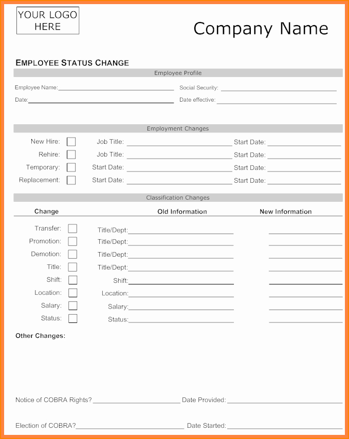Employee Change form Template Lovely 8 Payroll Status Change form