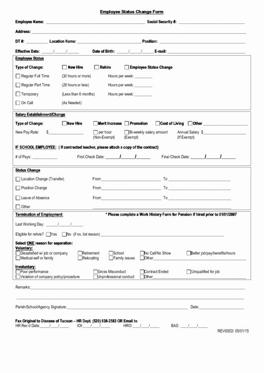 Employee Change form Template Lovely Fillable Employee Status Change form Printable Pdf