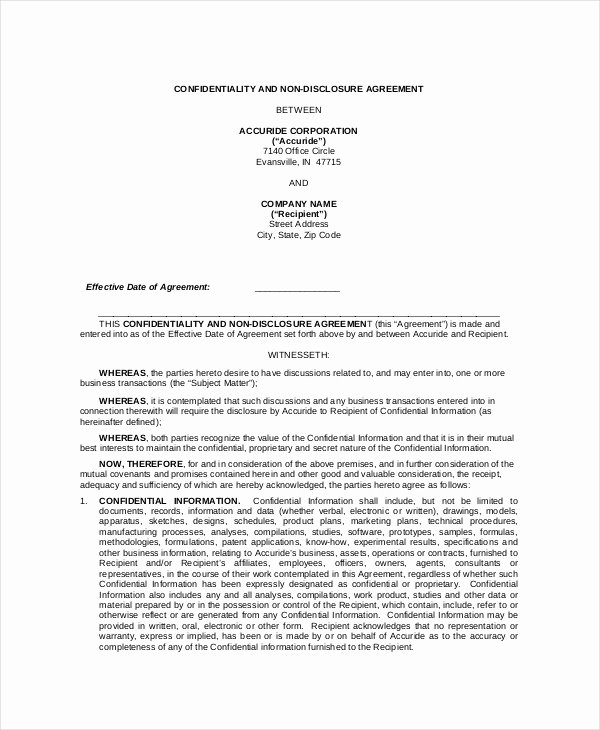 Employee Confidentiality Agreement Template Awesome Employee Confidentiality Agreement – 10 Free Word Pdf