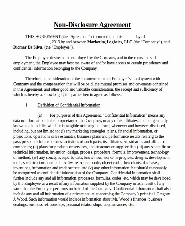 Employee Confidentiality Agreement Template Best Of 23 Non Disclosure Agreement Templates Free Sample