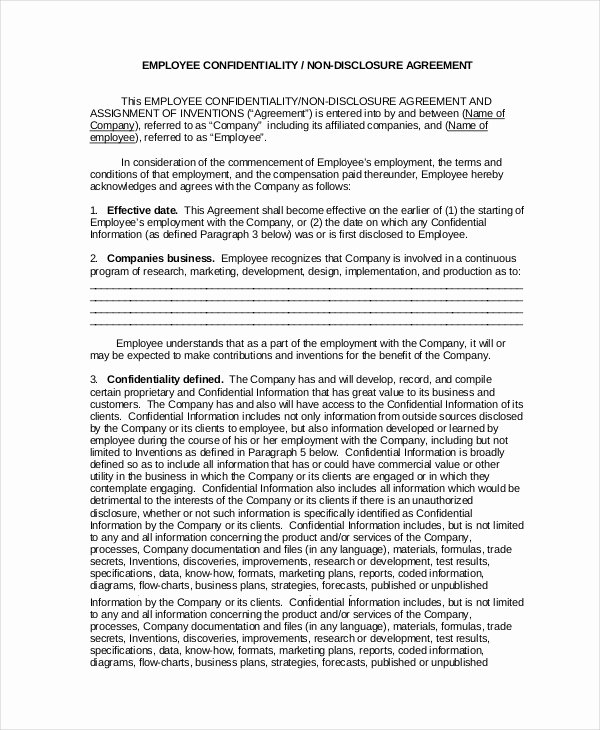 Employee Confidentiality Agreement Template Best Of Confidentiality Agreement Template 16 Free Pdf Word