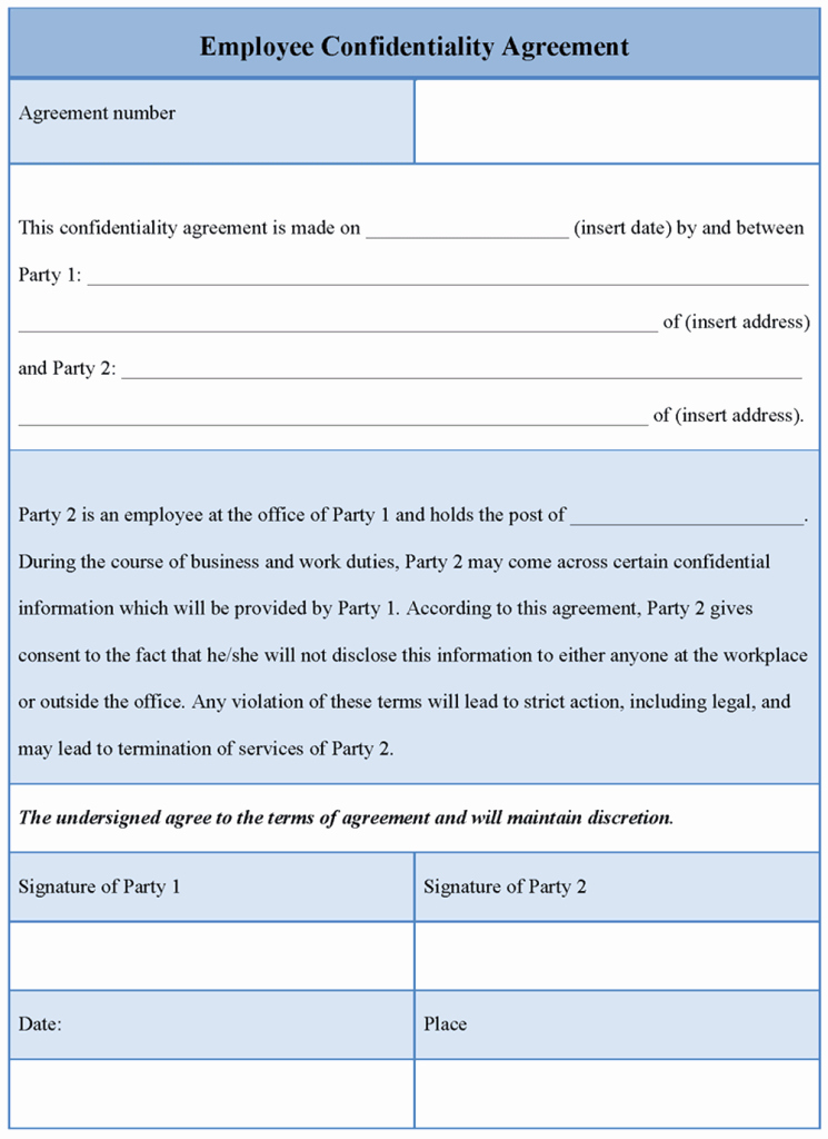 Employee Confidentiality Agreement Template Luxury Agreement Template for Employee Confidentiality format Of