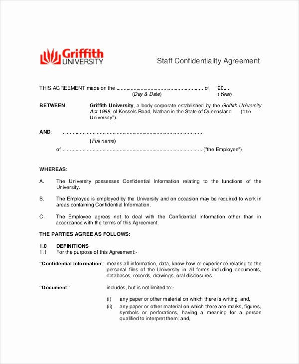 Employee Confidentiality Agreement Template Unique Employee Confidentiality Agreement – 10 Free Word Pdf