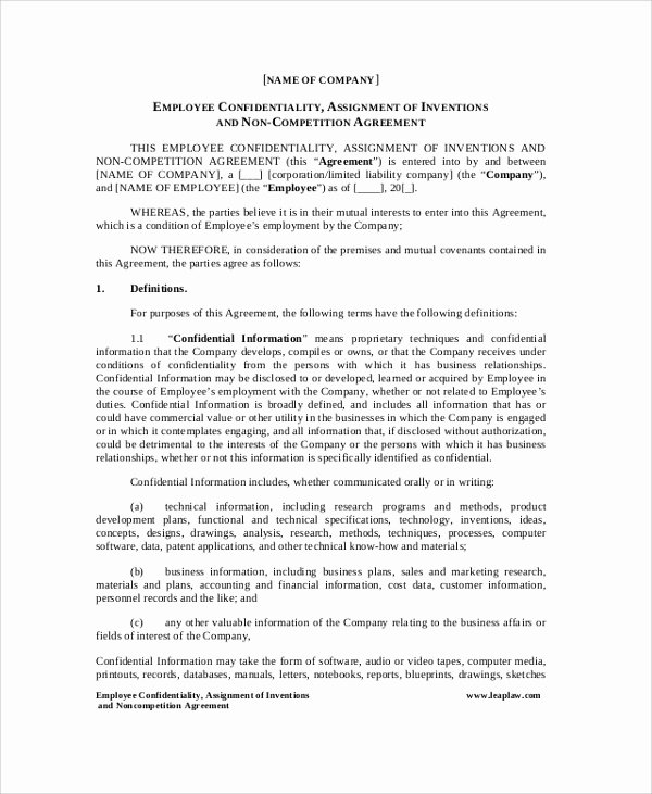 Employee Confidentiality Agreement Template Unique Sample Employee Confidentiality Agreement 8 Documents