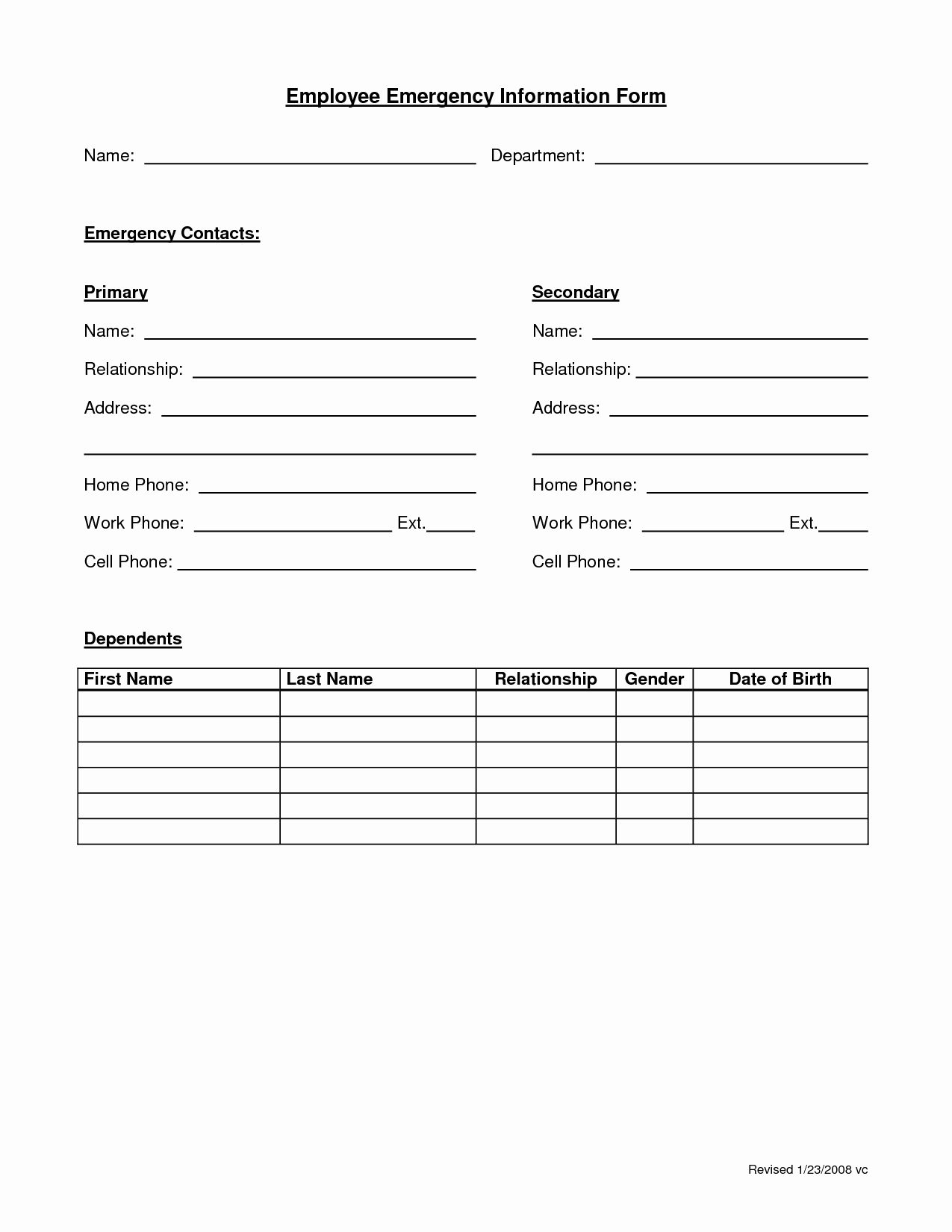 Employee Emergency Contact form Template Best Of Employee Emergency form Employee forms