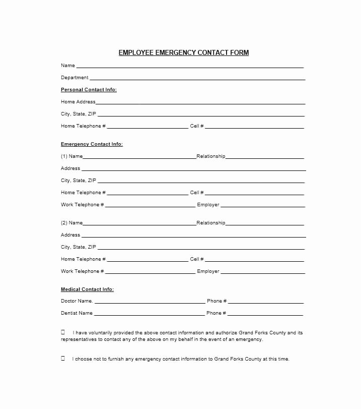 Employee Emergency Contact form Template Elegant 54 Free Emergency Contact forms [employee Student]