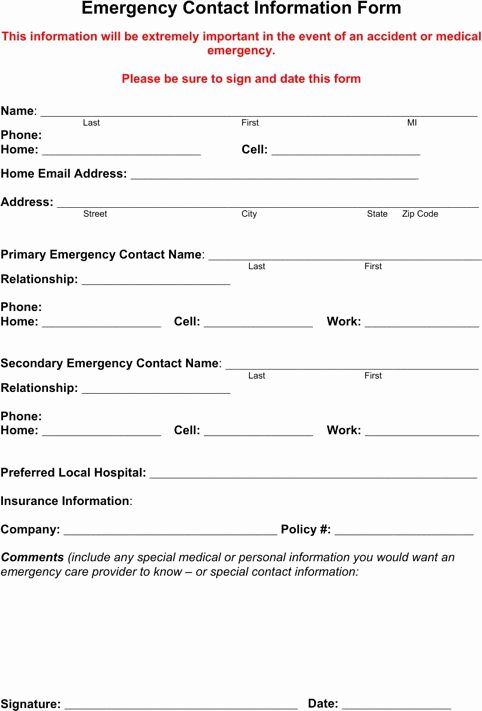 Employee Emergency Contact form Template Fresh Emergency Contact form Templates&amp;forms