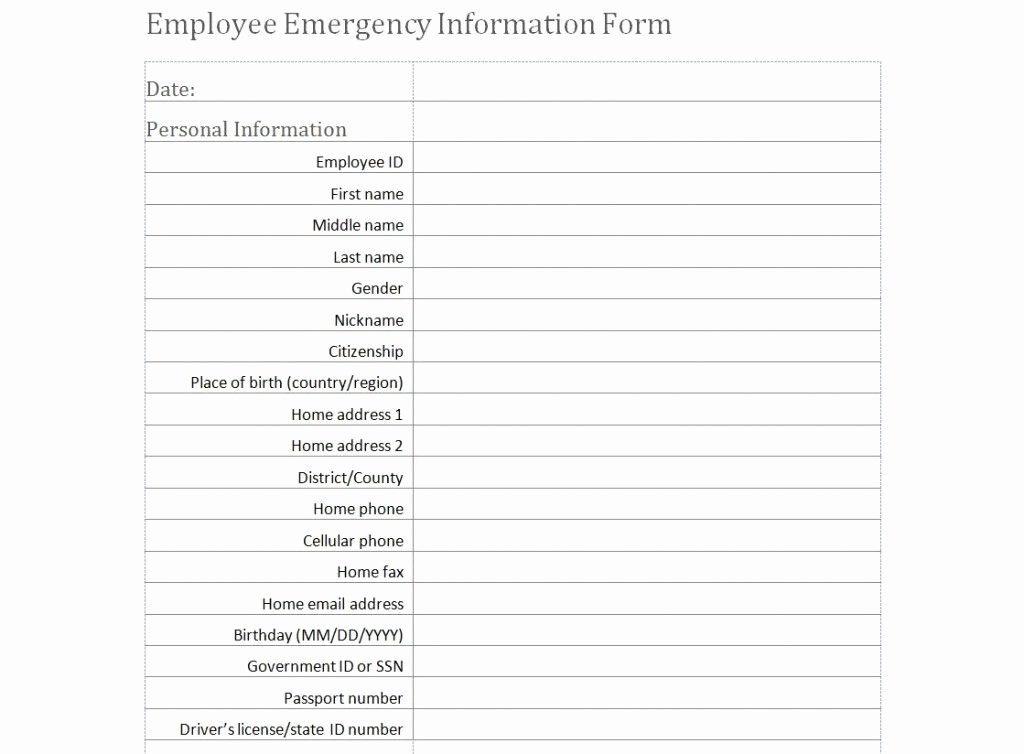 Employee Emergency Contact form Template Luxury Employee Emergency Information form Template