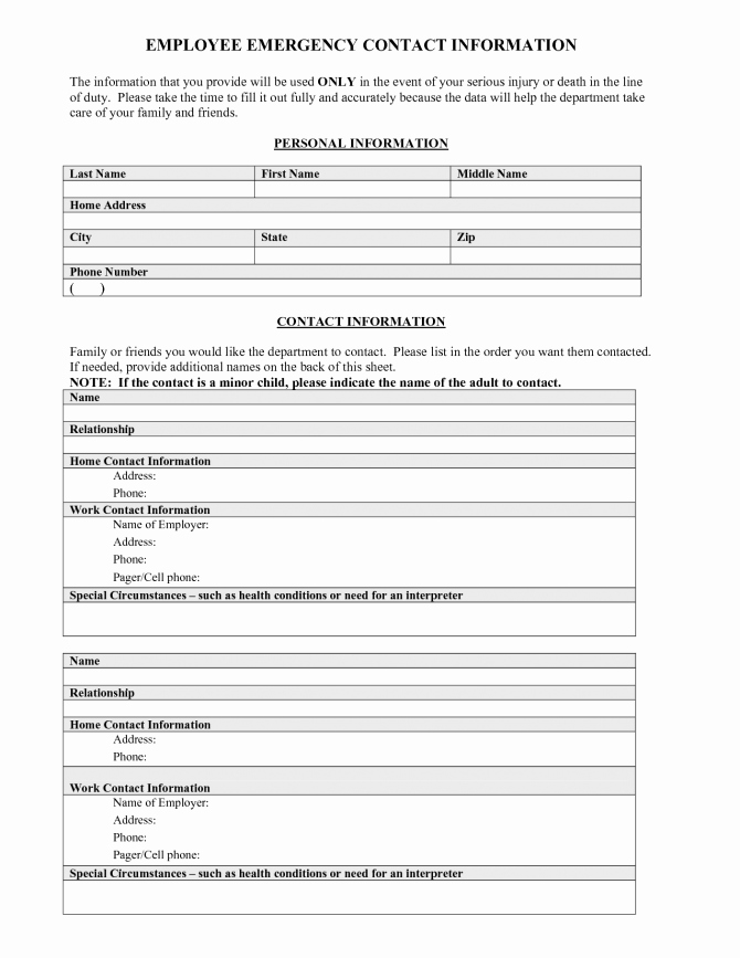 Employee Emergency Contact form Template Unique Employee Contact Information Template – Staff