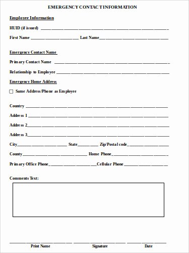 Employee Emergency Contact form Template Unique Sample Employee Emergency Contact form 7 Examples In