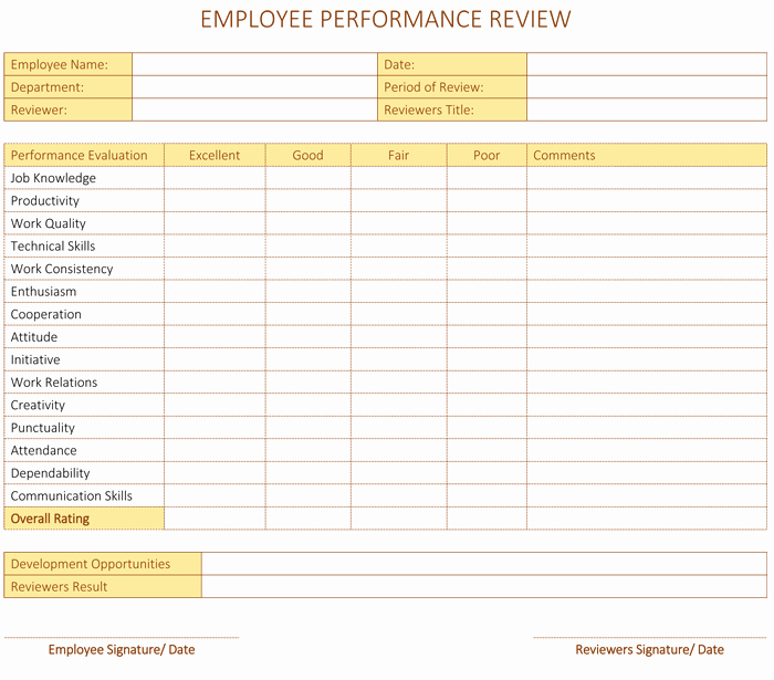 Employee Evaluation form Template Word Beautiful Employee Performance Review Template for Word Dotxes