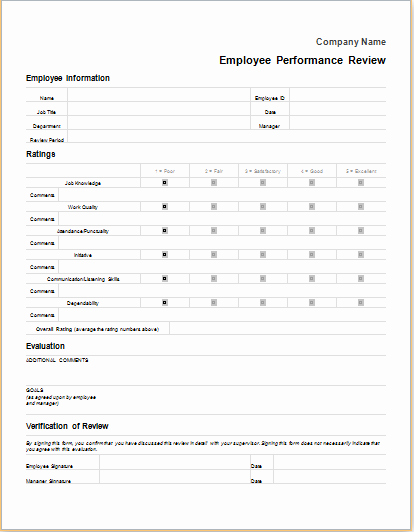 Employee Evaluation form Template Word Best Of Employee Performance Review form for Word
