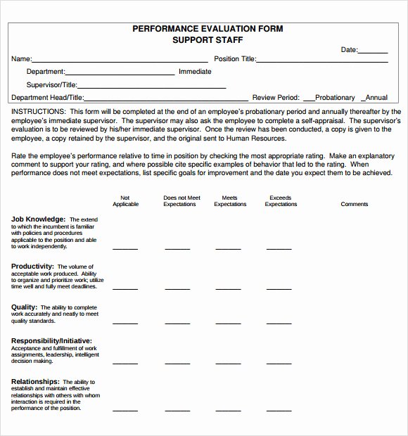 Employee Evaluation form Template Word Elegant Free 7 Performance Evaluation In Samples Templates Examples