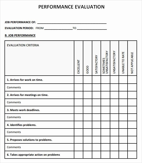 Employee Evaluation form Template Word Elegant Free 9 Sample Performance Evaluation Templates In Pdf