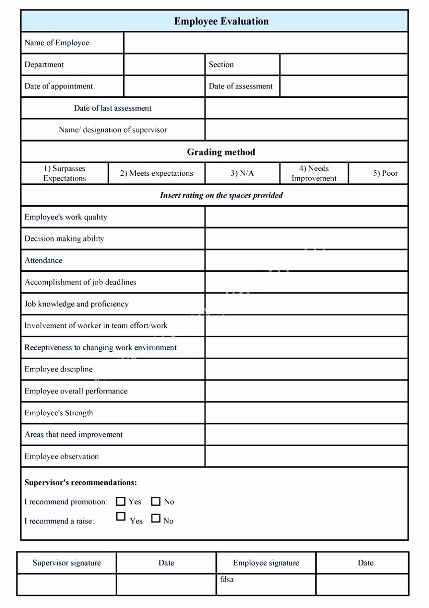 Employee Evaluation form Template Word New Employee Evaluation Template Example Staff Evaluation form