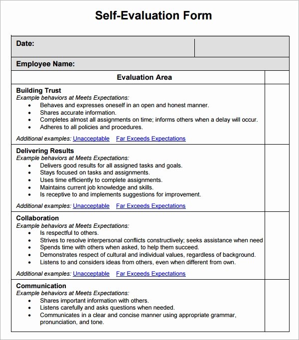 Employee Evaluation Template Word Elegant Free 14 Sample Employee Self Evaluation form In Pdf