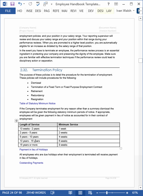 Employee Handbook Template Word Free Beautiful Employee Handbook Templates Ms Word Free Policy Manual