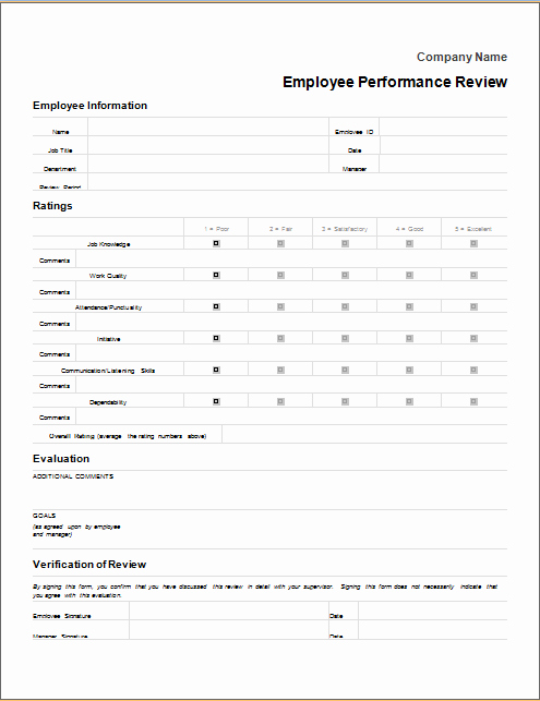Employee Performance Review Template Excel Best Of Employee Performance Review form
