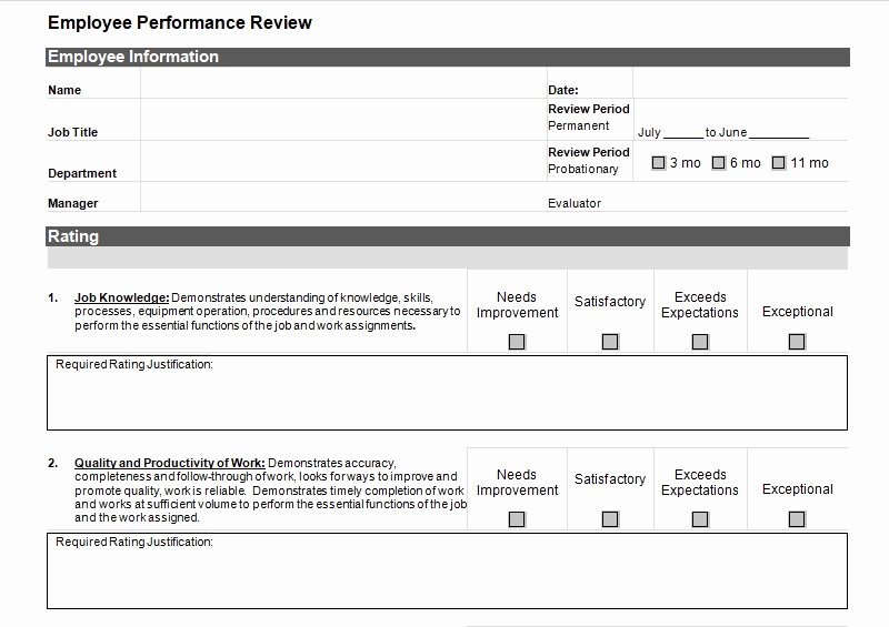 Employee Performance Review Template Excel Inspirational Simple Employee Performance Review Template Excel and Word