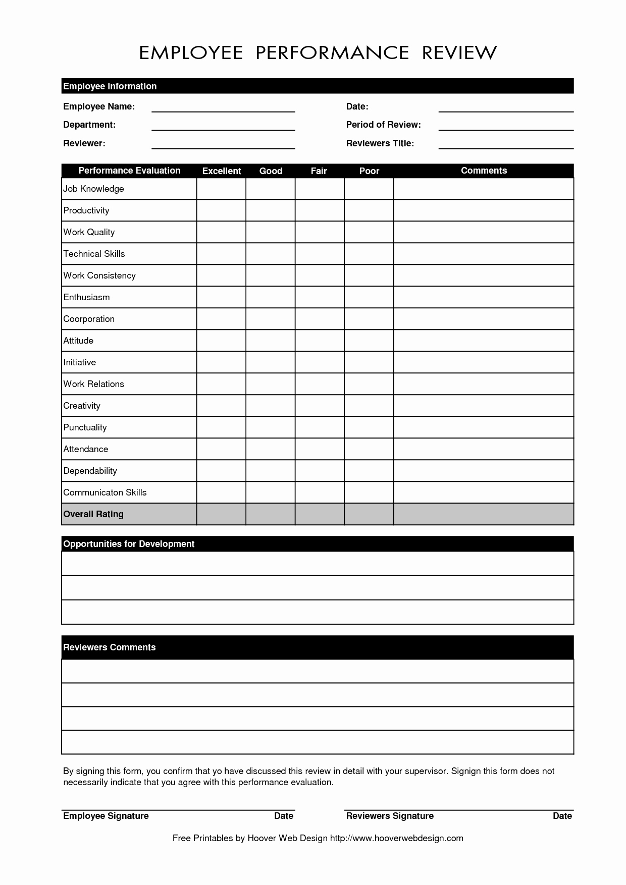 Employee Performance Review Template Excel Unique Free Employee Performance Evaluation form Template