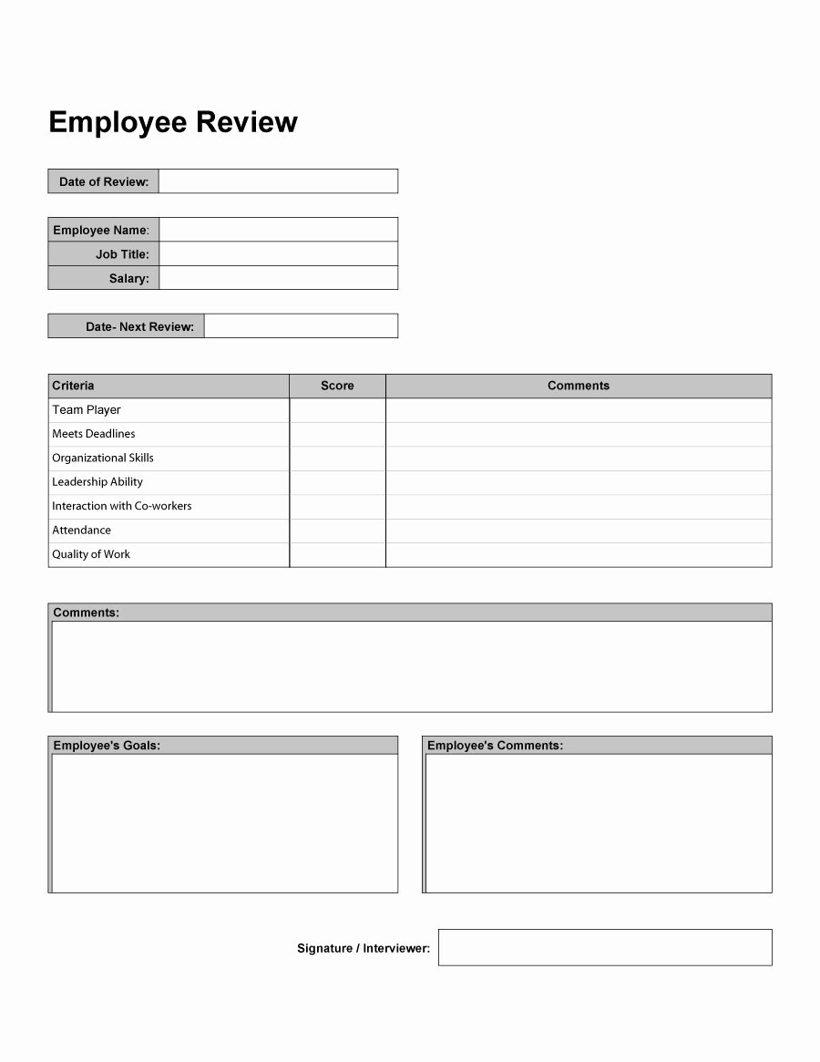 Employee Performance Review Template Free Elegant 46 Employee Evaluation forms &amp; Performance Review Examples