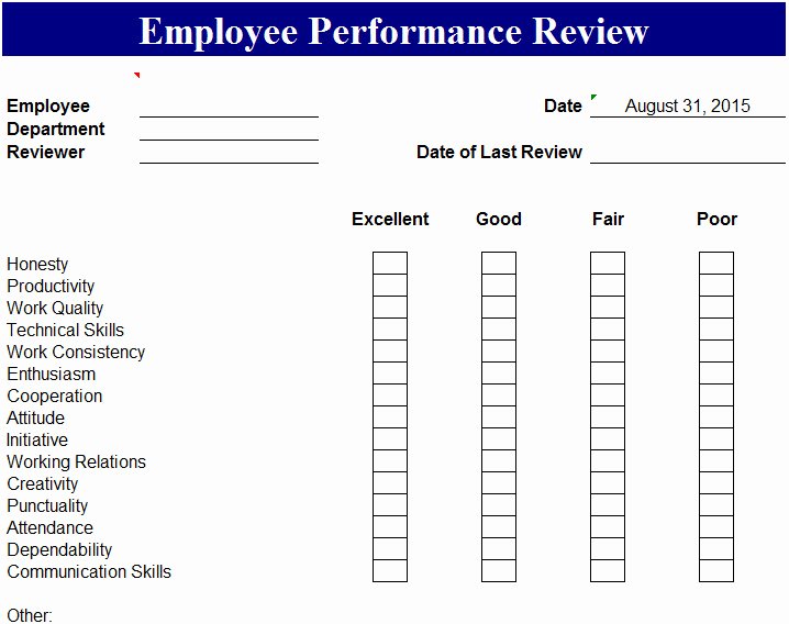 Employee Performance Review Template Free Fresh Employee Performance Review Template