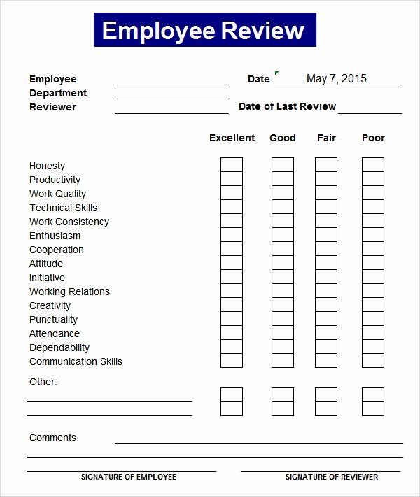 Employee Performance Review Template Free Inspirational Free 7 Employee Review Templates In Pdf Word