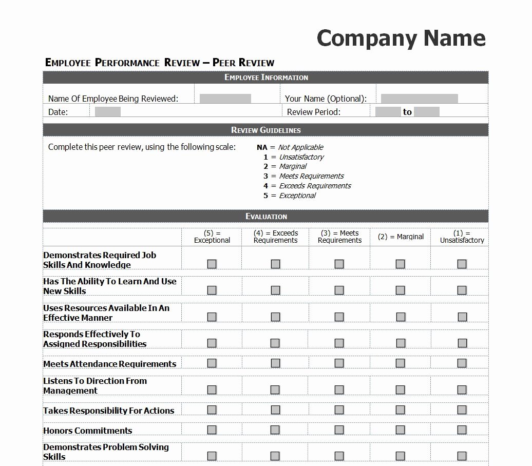 Employee Review Template Word Fresh Employee Evaluation Template Excel Images