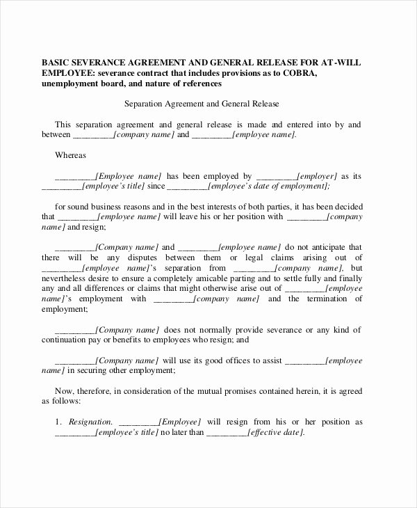 Employee Separation Agreement Template Awesome Sample Employment Contract forms 11 Free Documents In