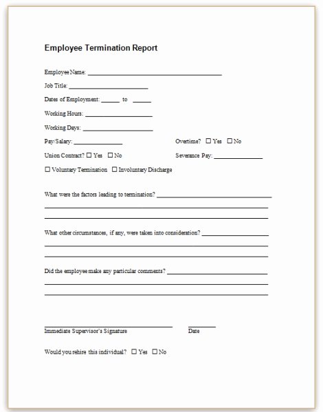 Employee Separation form Template Beautiful Employee Termination Paperwork