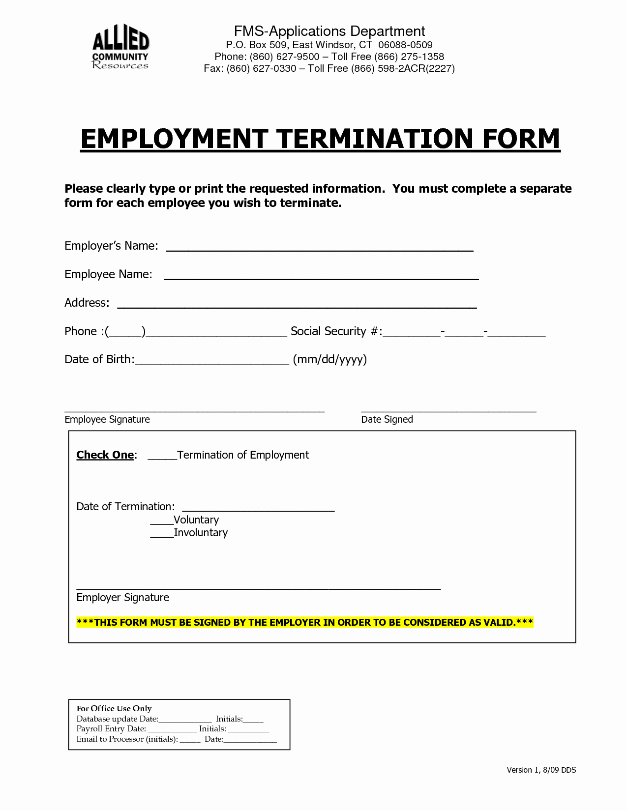 Employee Separation form Template Fresh Employee Termination form Free Printable Documents