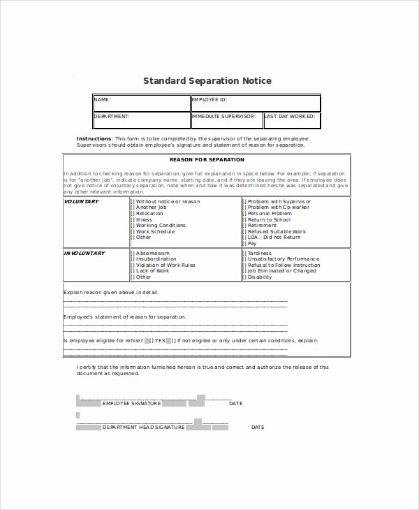 Employee Separation form Template Lovely 9 Separation Notice Templates Pdf Google Docs Ms Word