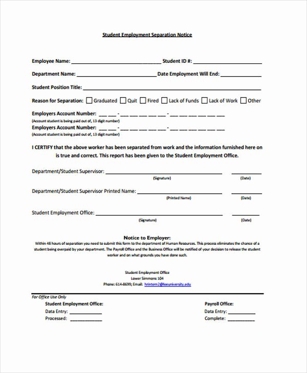 Employee Separation form Template Luxury 10 Separation Notice Templates Google Docs Ms Word