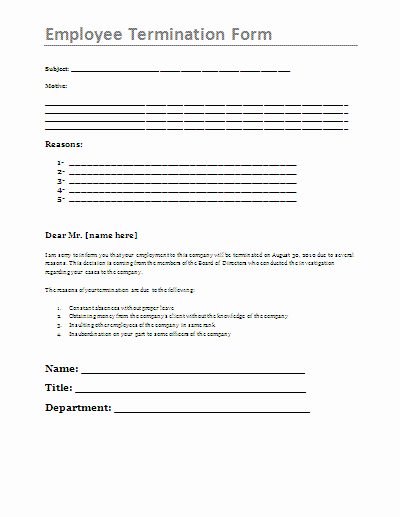 Employee Separation form Template New Employee Termination form